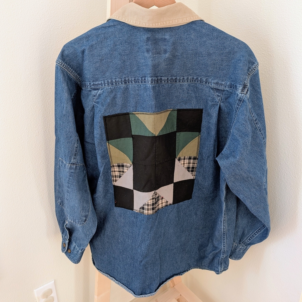 Vintage Woolrich Denim Patchwork Button-Front Col… - image 3
